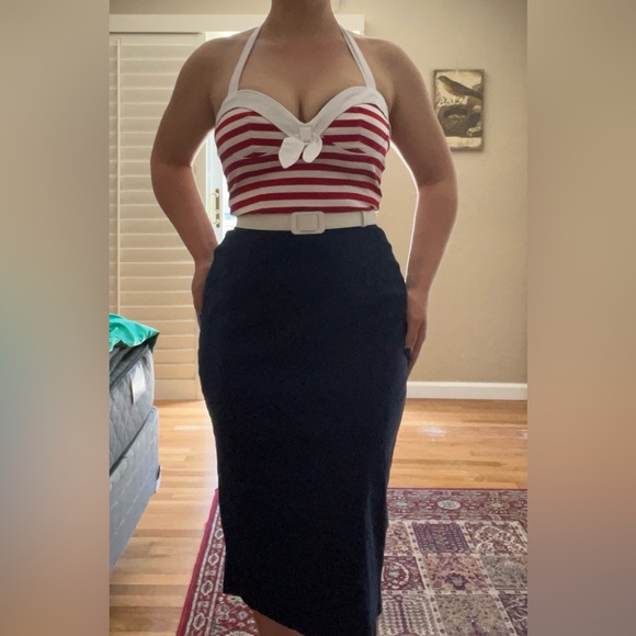 Pinup Couture 1950s Pinup Girl Fitted Wiggle Sailor Dress - vintage inspired - Picture 9 of 16